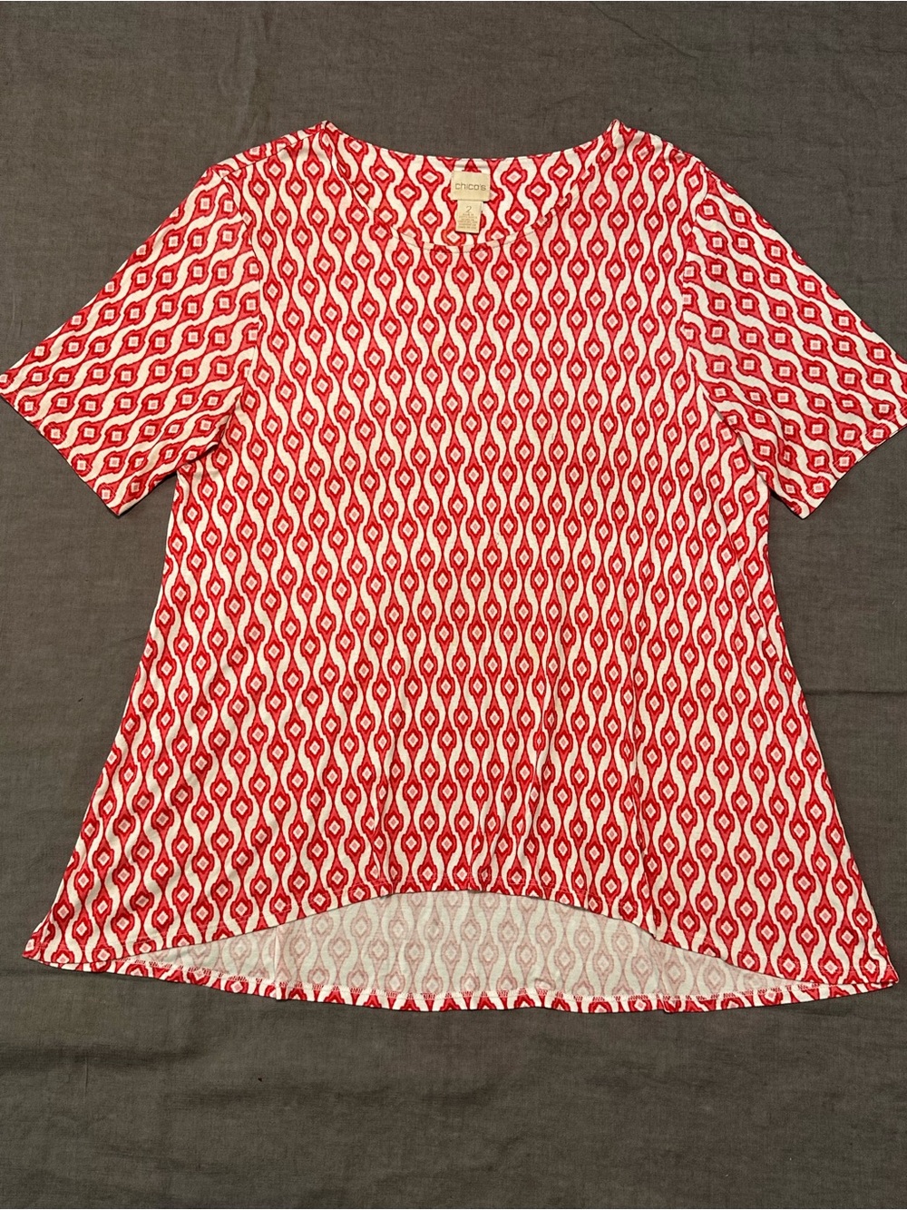Chico's Red and White Printed Tunic Top